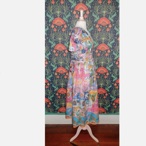 J. Marie Sloane Zodiac Celestial Print Bow Sleeve V-Neck Dress Nwt - Picture 8 of 9